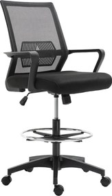 Vinsetto Ergonomikus Irodai Szék Állítható Lábgyűrűvel, Deréktámasz, Magasságban Állítható Forgószék Háló Üléssel, Rajzolószék Ringató Funkcióval, Fek