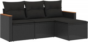 vidaXL 4 részes fekete polyrattan kerti ülőgarnitúra párnákkal