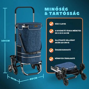 COMFORT bevásárlótáska lépcsőjáró kerekekkel, 50l, kék Monzana