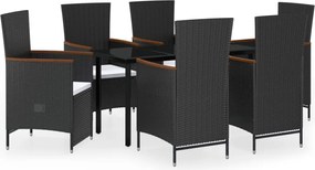 vidaXL 7 részes fekete kerti étkezőgarnitúra párnákkal