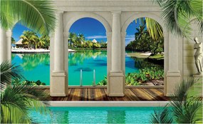 Flizelin fotótapéta Paradicsomi üdülőhely pálmafákkal és medencével 416x254 +ragasztó