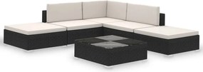 vidaXL 6-részes fekete polyrattan kerti bútorszett párnákkal