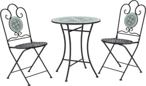 Outsunny 3 részes Kerti Szett Mozaikkal, Kerek Kültéri Asztal 2 Összecsukható Fém Székkel, Zöld | Aosom