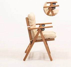 Krémszínű-natúr színű tömörfa kerti fotel – Floriane Garden