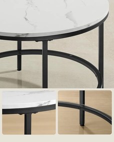 Dohányzóasztal üveg asztallappal és nagy tárolóhellyel, márványfehér és tintafekete