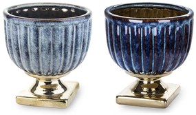 Porto design magasfényű világoskék-tengerészkék kerámia virágtartó kaspó szett 15,5x14,5x14,5cm