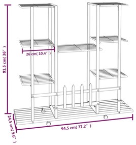 fekete vas virágtartó állvány kerekekkel 94,5 x 24,5 x 91,5 cm