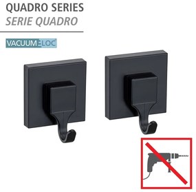 Fekete öntapadós műanyag akasztó szett 2 db-os Quadro – Wenko