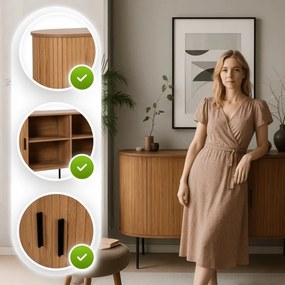 TRISH komód 140 cm, kétajtós, tolóajtós, tölgy