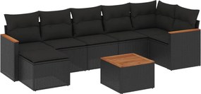 vidaXL 8 részes fekete polyrattan kerti ülőgarnitúra párnákkal