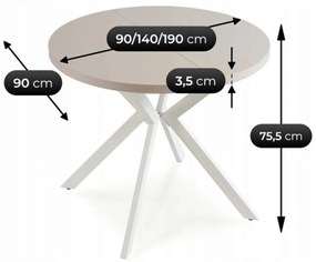 Bővíthető Étkezőasztal Kasmír/Fehér Színben. LUGO 90-190 cm