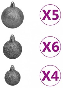 61 részes fehér-szürke karácsonyi gömbszett csúccsal + 150 LED