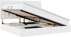 vidaXL Ágy tárolóval és LED lámpával Tiszta Fehér 200 x 200 cm Műbőr