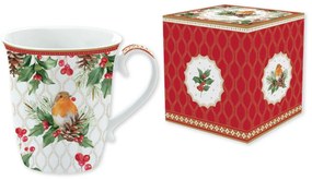 Karácsonyi porcelán bögre vörösbegy díszdobozban Christmas Berries