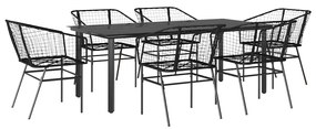vidaXL 7 részes fekete polyrattan üveg kerti étkezőgarnitúra