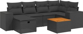 vidaXL 7 részes fekete polyrattan kerti ülőgarnitúra párnával