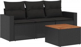 vidaXL 4 részes fekete polyrattan kerti ülőgarnitúra párnákkal