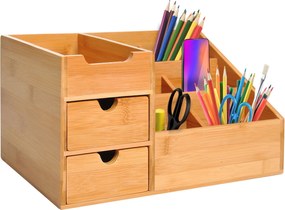 HOMCOM Asztali Szervező Tároló Doboz Irodai Rendező 2 Fiókkal Természetes L33 x Sz20.5 x M15.5 cm | Aosom