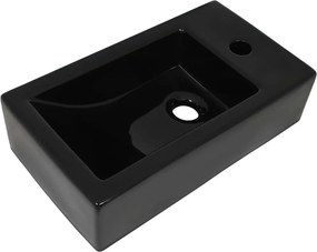 vidaXL fekete kerámia mosdó csaptelep furattal 46 x 25,5 x 12 cm