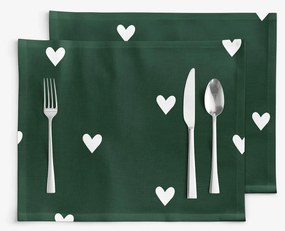 Goldea pamut reggeliző alátét - szívecskék, sötétzöld alapon - 2db 30 x 40 cm