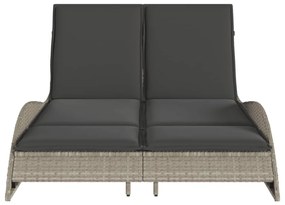 Világosszürke polyrattan napozóágy párnákkal 114x205x73 cm