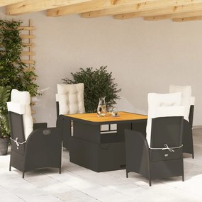 5 részes fekete polyrattan kerti étkezőgarnitúra párnákkal