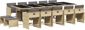 vidaXL 15 részes vegyes bézs polyrattan kerti étkezőgarnitúra párnával