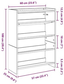 füstös tölgy színű szerelt fa cipőtartó 60x25x81 cm