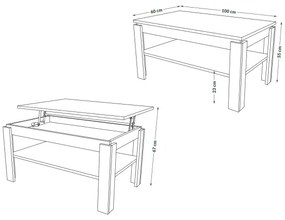 Átalakítható konferenciasztal emelhető lappal és polccal ADEN szürke beton/fehér