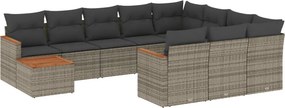 vidaXL 11 részes szürke polyrattan kerti ülőgarnitúra párnákkal