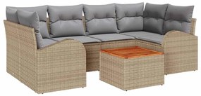 vidaXL Kerti Kanapé Szett párnával 7 pcs Bézs polirattan