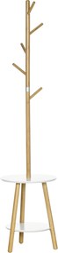 HOMCOM 2 az 1-ben Bambusz Kabátállvány Fa 2 Polccal és 5 Akasszal Táskákhoz és Alumínium Kerettel Előszobába és Hálószobába 39.5x39.5x171 cm Természet