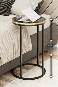 Yuvarlak Mermer Desenli Yan Sehpa - Gold, Black