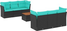 vidaXL 7 részes fekete polyrattan kerti ülőgarnitúra párnákkal