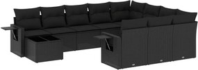 vidaXL 11 részes fekete polyrattan kerti ülőgarnitúra párnákkal