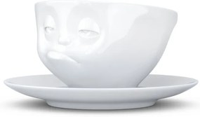 Fehér 'unatkozó' porcelán csésze és alátét - 58products