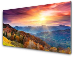 Akrilkép A Sun Mountain Forest Landscape 100x50 cm