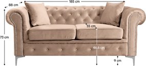 Luxus 2-es ülés, világosbarna Velvet szövet, ROMANO