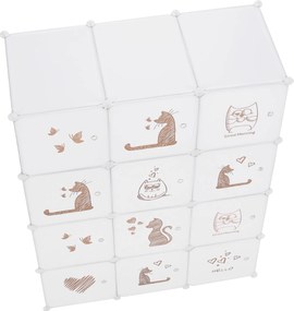 Gyerek moduláris szekrény, fehér/barna gyerek minta, KITARO