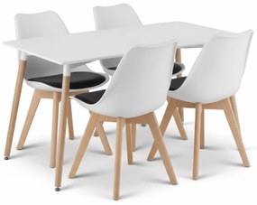 Étkező szett 1 + 4, fehér ADRIA asztal 120x80 cm + fehér-fekete BALI MARK szék bükkfa lábakkal