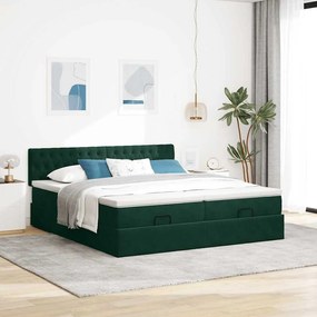 vidaXL Ottomán ágykeret matracokkal Sötétzöld 200x200cm bársony