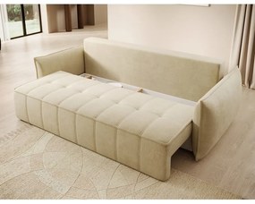 Bézs bársony kinyitható-tárolóhelyes kanapé 242 cm Weltton – ELTAP