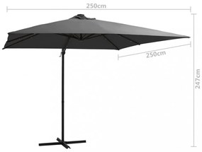 antracit konzolos napernyő LED-del és acélrúddal 250x250 cm