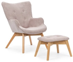 Világos rózsaszín kordbársony fotel lábtartóval Niko – Ropez