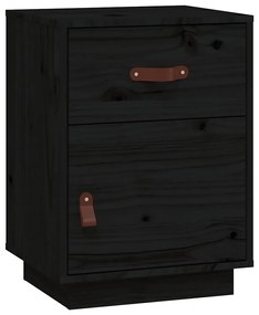 2 db fekete tömör fenyőfa éjjeliszekrény 40 x 34 x 55 cm