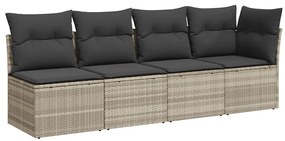 vidaXL 4 személyes világosszürke polyrattan kerti kanapé párnával