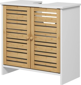 HOMCOM Mosdókagyló Alatti Szekrény Modern Fürdőszobai Szekrény Bambusz Mágneses Ajtókkal és Állítható Polccal 60x30x60 cm Fehér és Natúr | Aosom