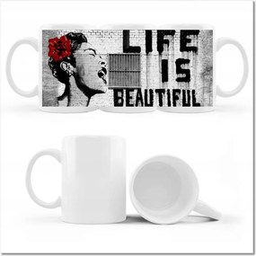 Banksy Life is Beautiful fényképes bögre