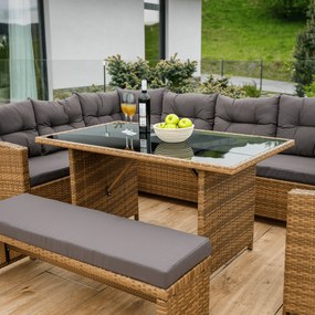 Kerti rattan szett, szürkésbarna/világosbarna, SAGIR