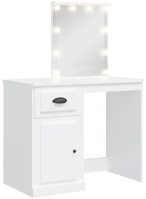 fehér fésülködőasztal LED-lámpákkal 90x42x132,5 cm